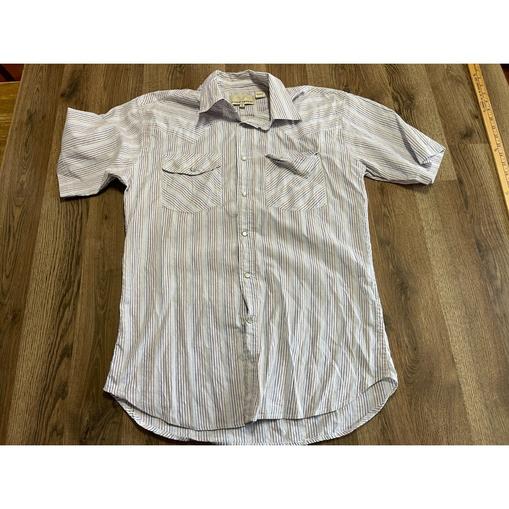 Eagle Crest Shirt, Men's Size Medium, Blue, Striped, Button Up Short Sleeve